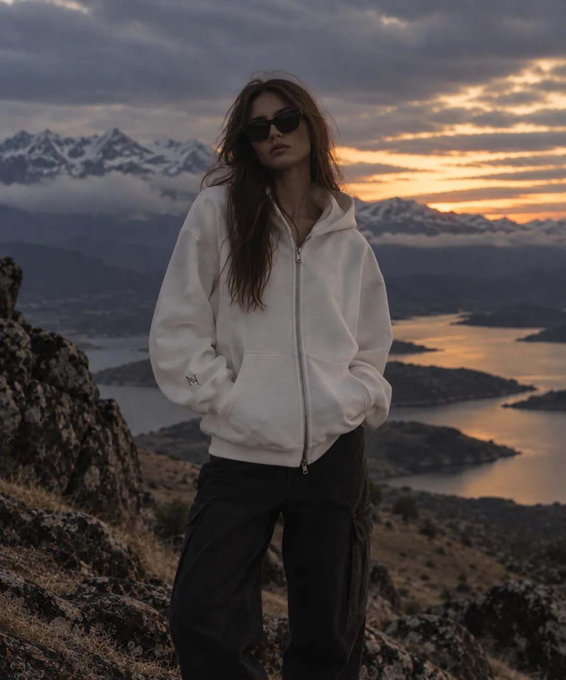 Dual Zip Hoodie off white, vista de frente