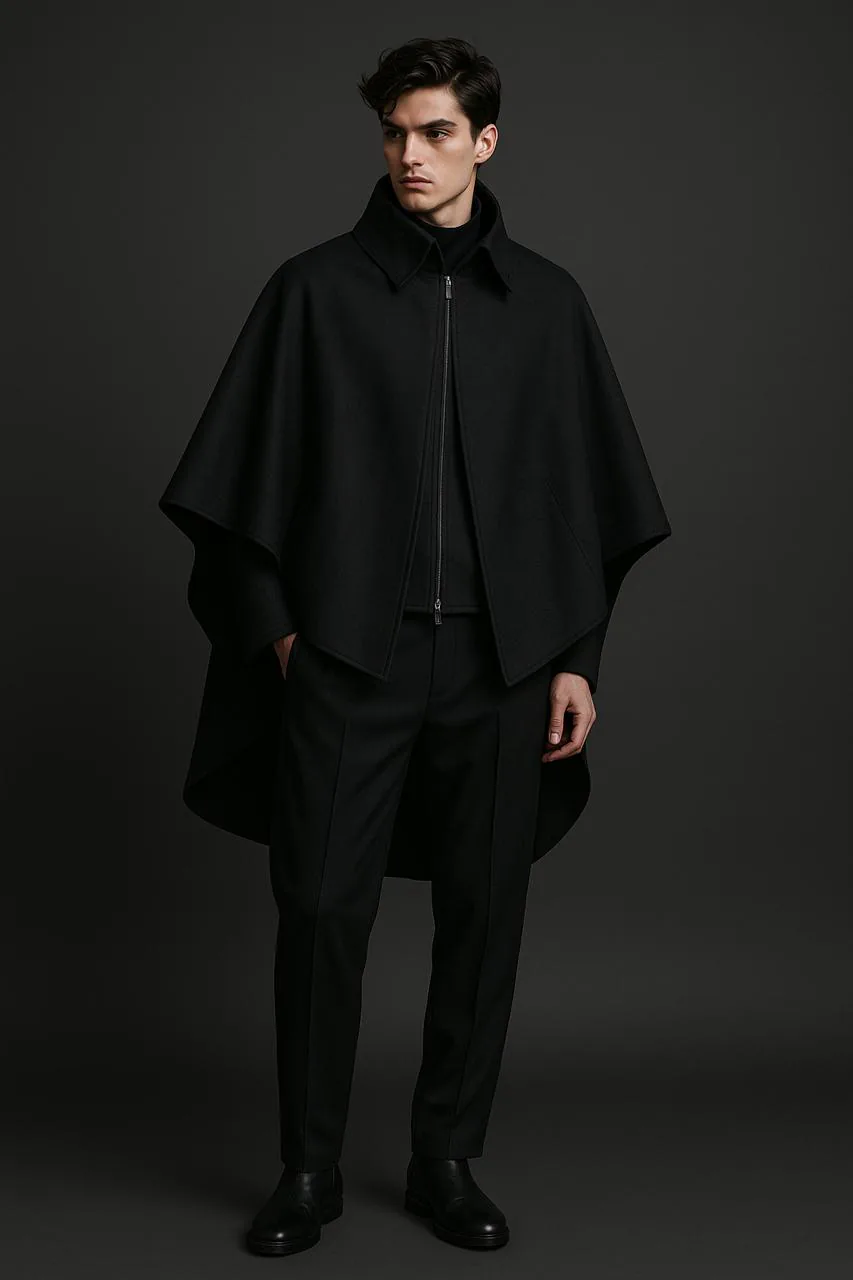 Modelo con capa negra minimalista