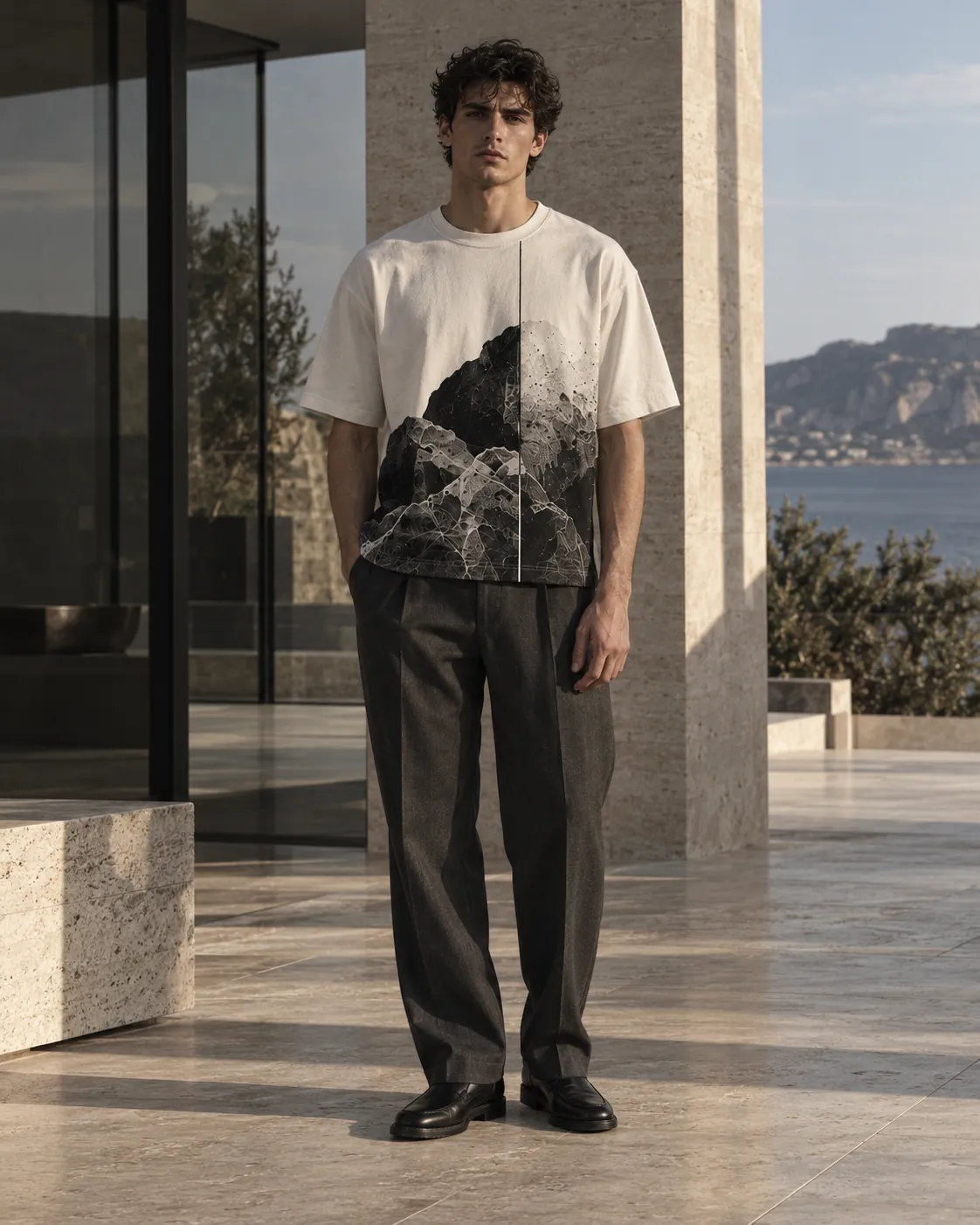 Hombre con playera clara lisa